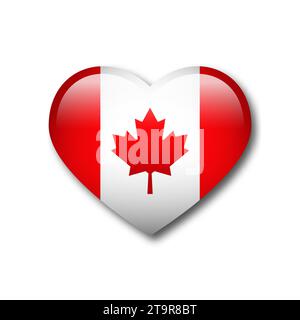 Canadian flag in heart silhouette. Heart-shaped Canada flag. Flat vector illustration. Stock Vector