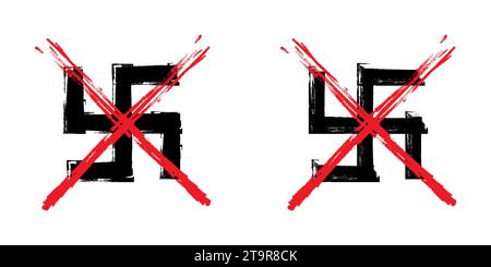 Nazism forbidden sign. Сrossed out swastika with grunge texture. Vector illustration Stock Vector