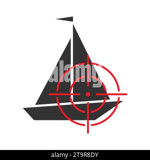 Sailboat at gunpoint icon. Flat vector illustration. Stock Vector