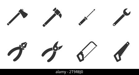 Tools icon set. Flat vector illustration. Stock Vector