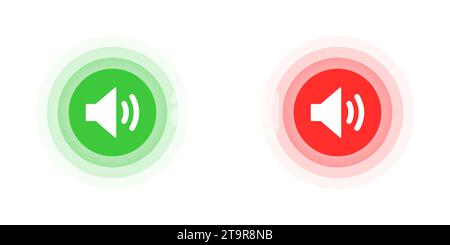 Speaker icons in green and red circle shape. Flat vector illustration. Stock Vector