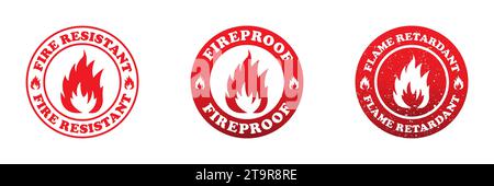 Fire resistant icon. Fireproof badge. Vector illustrations Stock Vector