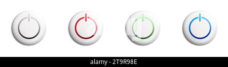Power button set. White buttons with shadows. Flat vector illustration Stock Vector