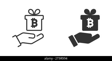 Donation symbol. Bitcoin sign. Gift box on a hand. Vector illustration Stock Vector