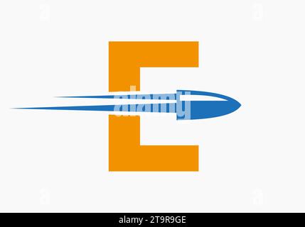 Bullet Logo On Letter E With Moving Bullet Symbol Stock Vector