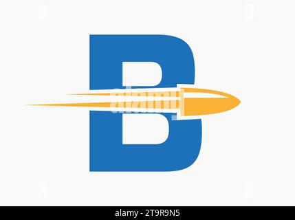 Bullet Logo On Letter B With Moving Bullet Symbol Stock Vector