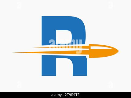 Bullet Logo On Letter R With Moving Bullet Symbol Stock Vector