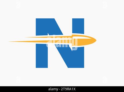 Bullet Logo On Letter N With Moving Bullet Symbol Stock Vector