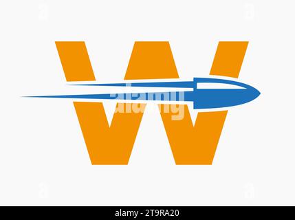 Bullet Logo On Letter W With Moving Bullet Symbol Stock Vector