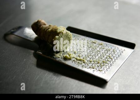 Fresh grated wasabi at a Japanese restaurant in Tokyo, Japan. Stock Photo