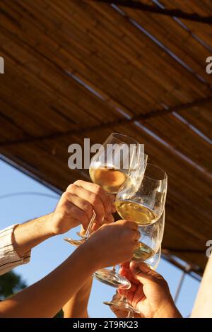 Friends having drinks in Carmelo, Uruguay. Stock Photo