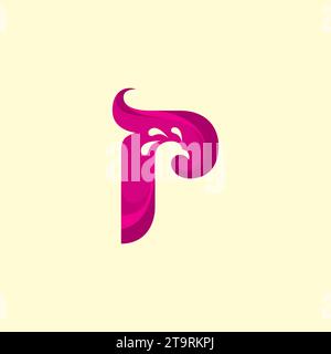 Peacock Letter P Logo Simple Design Stock Vector