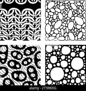 Abstract backgrounds set. Four geometrical backgrounds in black and white. Graphic design element for web sites, stationary printables, fabric, scrapb Stock Vector