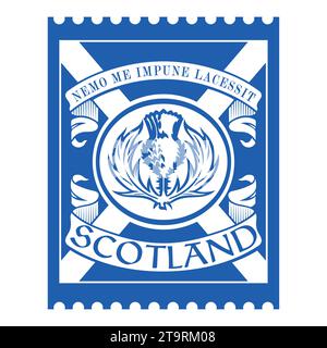 Old Scottish design. Thistle flower and leaves and the royal Scottish motto - No one will touch me with impunity in Latin Stock Vector