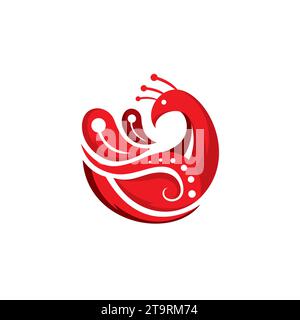 Peacock Simple Logo With Red Color Stock Vector