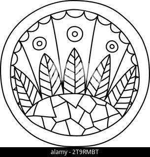 Round coloring page filled with hand drawn doodle motifs in a circle, isolated on white background. Vector illustration Stock Vector