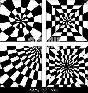 Abstract backgrounds set. Four geometrical backgrounds in black and white. Graphic design element for web sites, stationary printables, fabric, scrapb Stock Vector