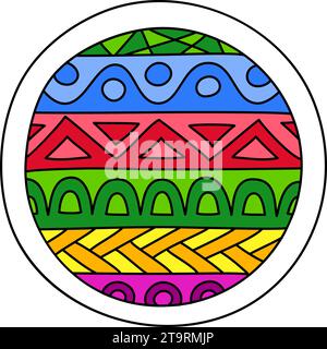 Round coloring page filled with hand drawn doodle motifs in a circle, isolated on white background. Vector illustration Stock Vector