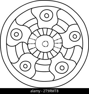 Round coloring page filled with hand drawn doodle motifs in a circle, isolated on white background. Vector illustration Stock Vector