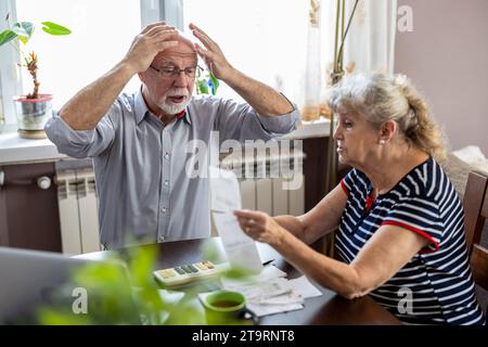 Senior couple discussing their home finances while sitting at the table Stock Photo