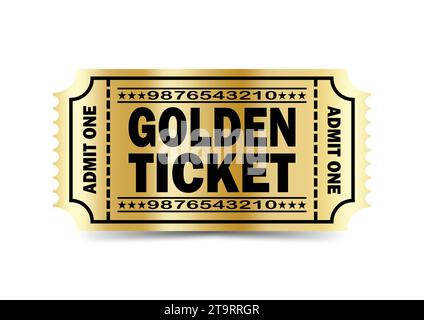 Realistic Golden ticket. Golden luxury and vintage theme. Isolated design. Vector illustration Stock Vector