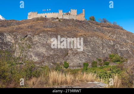 Tourbillon Castle on a hill in Sion, Valais, Switzerland Stock Photo