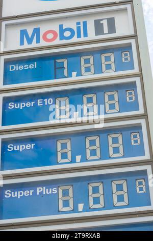 Very high petrol prices, sign at a petrol station, Germany Stock Photo