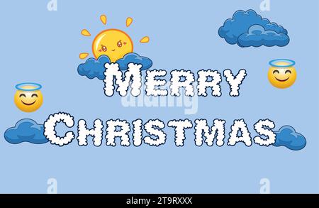 Merry Christmas logo for T-shirt with cloudy and sun effect Stock Vector
