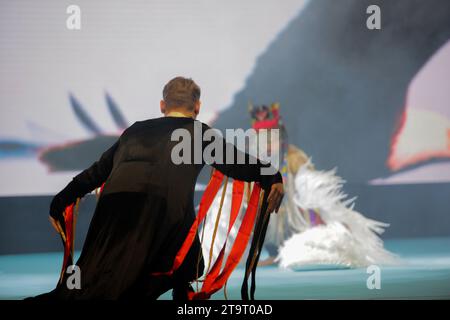 November 23, 2023: Gaziantep, Turkiye, 23 November 2023. Traditional folkloric dancing is performed during the official opening of the â€œSecond Gazi Gamesâ€ in the southern Turkish city of Gaziantep. The ceremony was attended by the Turkish Minister of Youths and Sports Osman AÅŸkÄ±n Bak, in addition to local politicians and dignitaries. The Gazi Games have been organized in coordination with the Gaziantep Governorate and the Greater Gaziantep Municipality, as well as with the Directorate of Youth and Sports and the Directorate of National Education of the governorate (Credit Image: © Muhamm Stock Photo