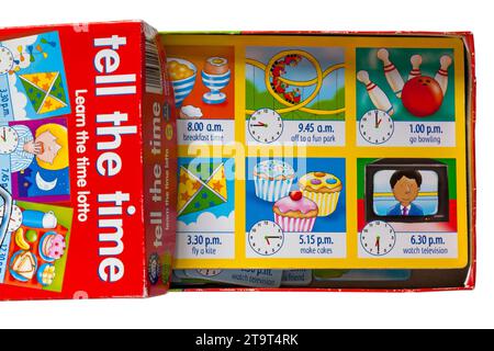 Tell the time, learn the time lotto fun learning games for children age 5-9 from Orchard Toys Stock Photo