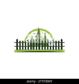 Fence logo design, landscaping wooden fence logo illustration design template.EPS 10 Stock Vector