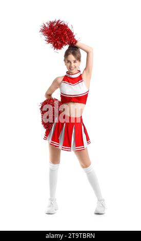 Beautiful young cheerleader on white background Stock Photo