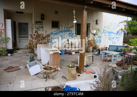 Beeri, Israel. 27th Nov, 2023. Rubble lies in a destroyed house in ...