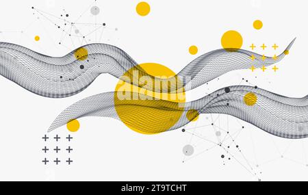 The abstract wave is made in a frame style in a bright gradient color. Template for science and technology presentation. Hand drawn vector. Stock Vector