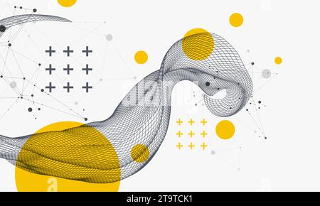 The abstract wave is made in a frame style in a bright gradient color. Template for science and technology presentation. Hand drawn vector. Stock Vector