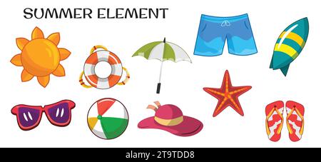 Cartoon set of summer beach vector icons for web design Stock Vector