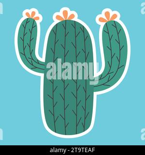 Cactus icon in flat style. Cacti vector illustration on blue background. Stock Vector