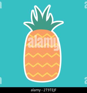 Pineapple flat icon on turquoise background. Vector illustration. Stock Vector