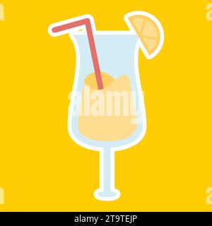Cocktail flat icon on a yellow background. Vector illustration. Stock Vector