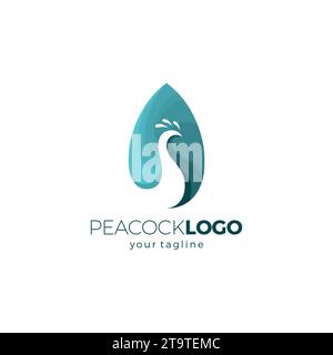 Peacock Logo Simple with turquoise color Stock Vector