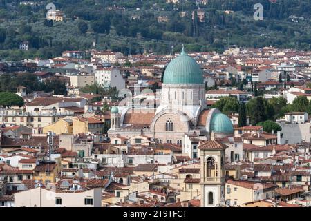 View of the Great Synagogue of Florence, Italy, built in the 19th century in the Italian and Moorish Revival architectural style. Stock Photo