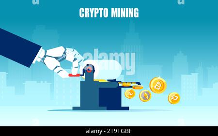 Crypto currency mining concept, vector illustration Stock Vector