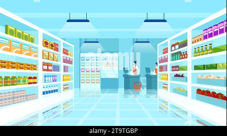 Isometric vector of an interior of a modern grocery super market Stock Vector