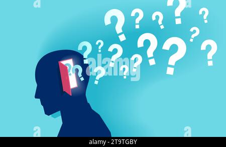 Vector of a human head with question marks flying from head, mental health and memory problem Stock Vector