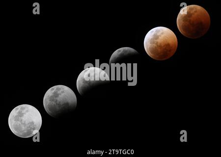 The first part of the 2018 Lunar Eclipse sequence seen from Cape Town, South Africa Stock Photo