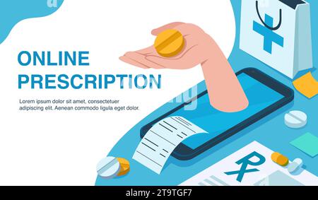 Online pharmacy and prescription refill using mobile app concept Stock Vector