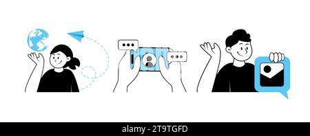 Social media communication and content sharing concept Stock Vector