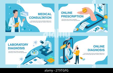 Online health care, doctors consultation, pharmacy and diagnostics concept. Stock Vector