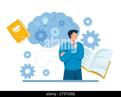 Vector of a young thinking student man planning study goals Stock Vector