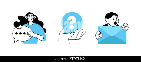 Young customer service support, social media communication concept Stock Vector